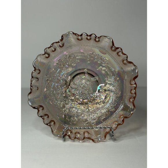 VTG Imperial Lenox Windmill Pattern Pastel Pink Iridescent Carnival Glass Bowl - Picture 1 of 6
